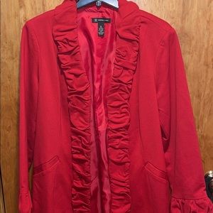INC International Concepts Red Ruffled Blazer